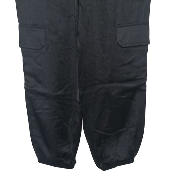 NEW Satin Mid-Rise Cargo Pants, Black Lightweight‎ Joggers Elastic Waist, Size M - Picture 11 of 13